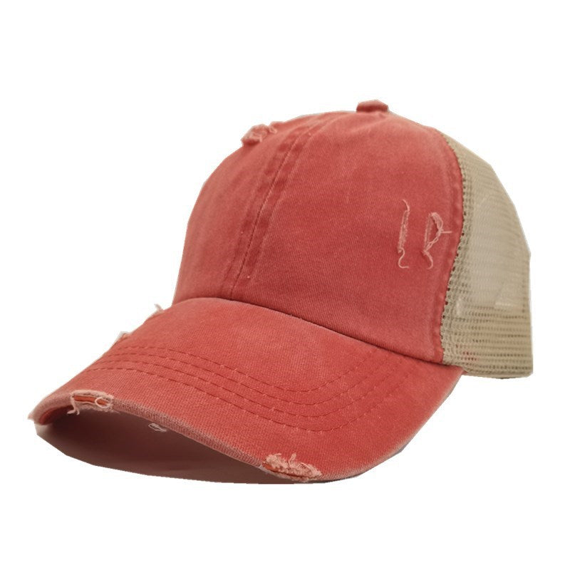 Wholesale Summer, spring and autumn light board old outdoor sunscreen grid washed ponytail baseball cap